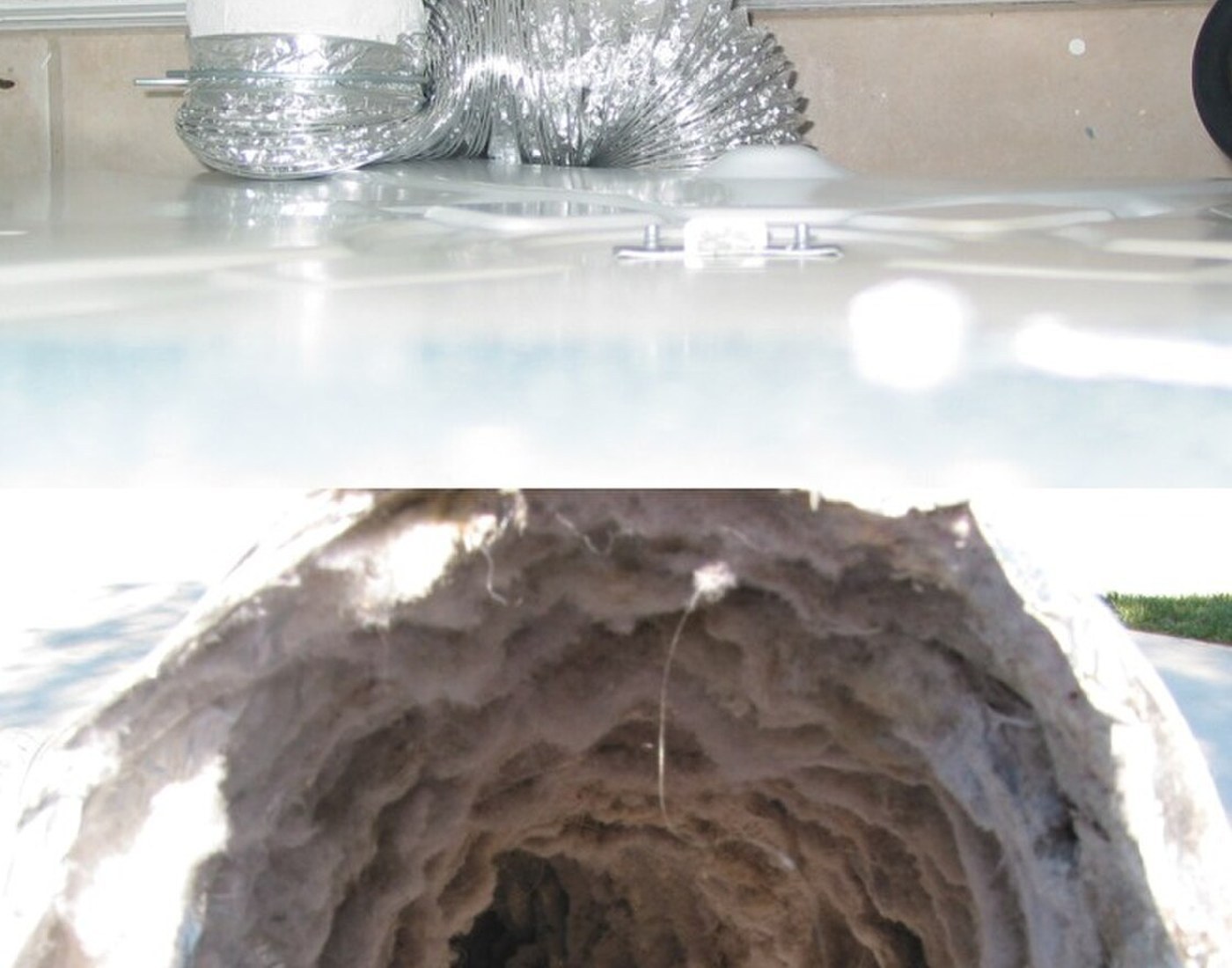 Restricted dryer vent hose with visible lint buildup